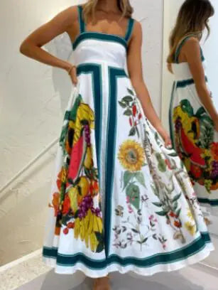 Chic Fruit Pattern Backless Maxi