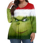 Womens Plus Size Christmas Tops V Neck Long Sleeve Shirts for Women Oversized Xmas T-Shirts Christmas Plus Size Tops