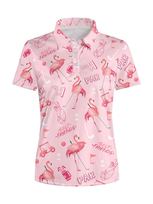 heibaosi Womens Flamingo Golf Shirts Moisture Wicking Flamingo Golf Polo Shirts Quick Dry Short Sleeve for Women Tennis Shirts