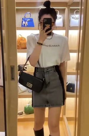 Chic High-Rise Denim A-Line Skirt